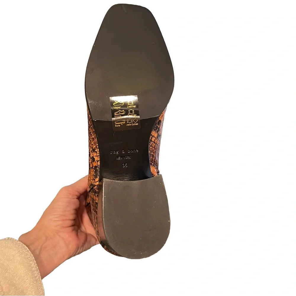 NEW Rag & Bone Aslen Snakeskin Leather Golden Brown Sz 5.5 Ankle Boots
